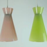 1950s mid century 2-light mid century pendant light glass shades and brass