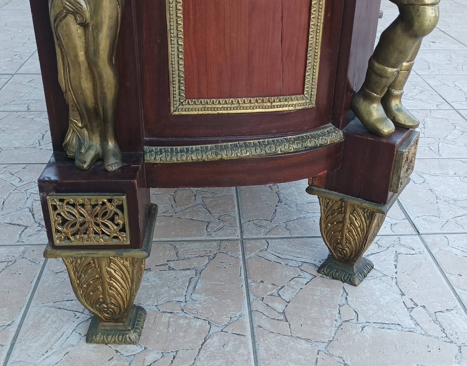 Louis XVI style commode in beech, bronze and marble.