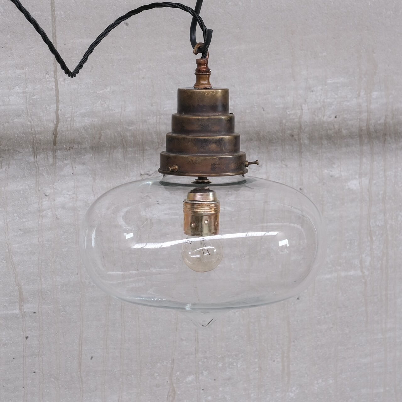 Mid-Century French Clear Glass Pendant Light