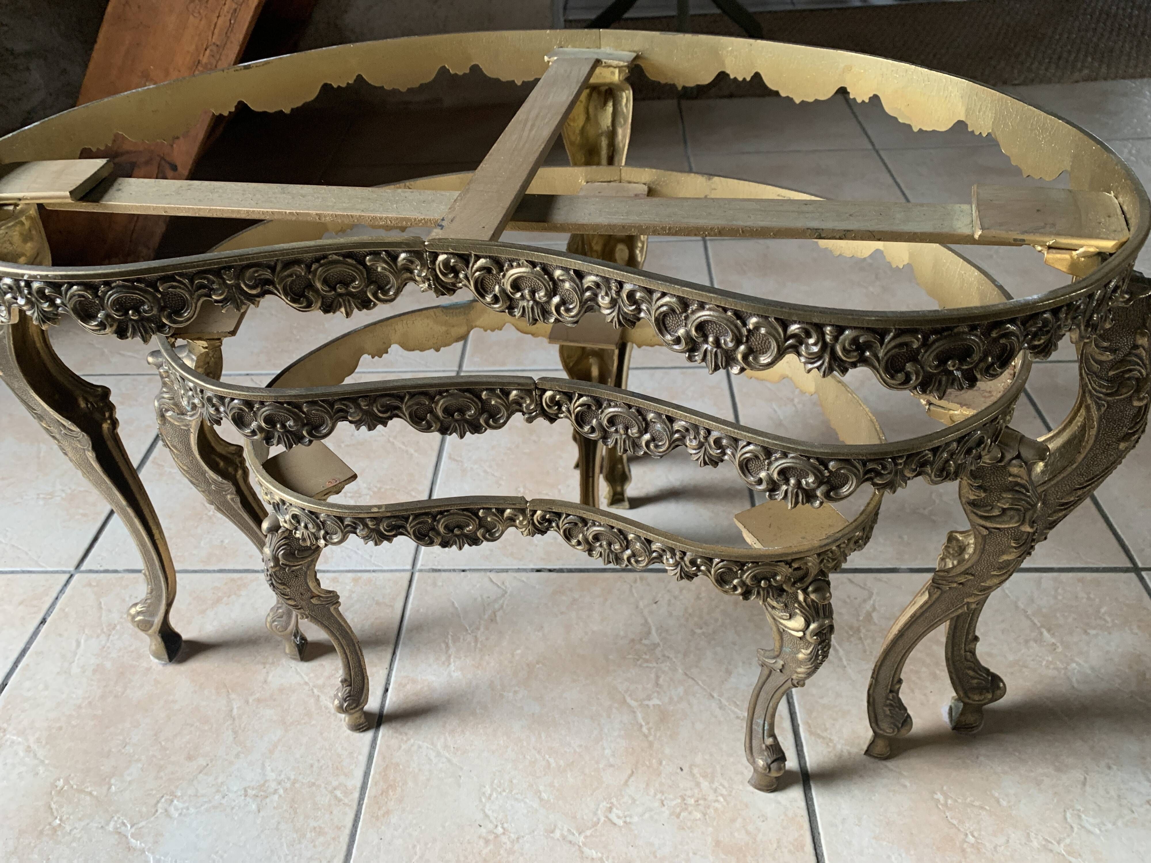 Lot of 3 marble and brass nesting tables.