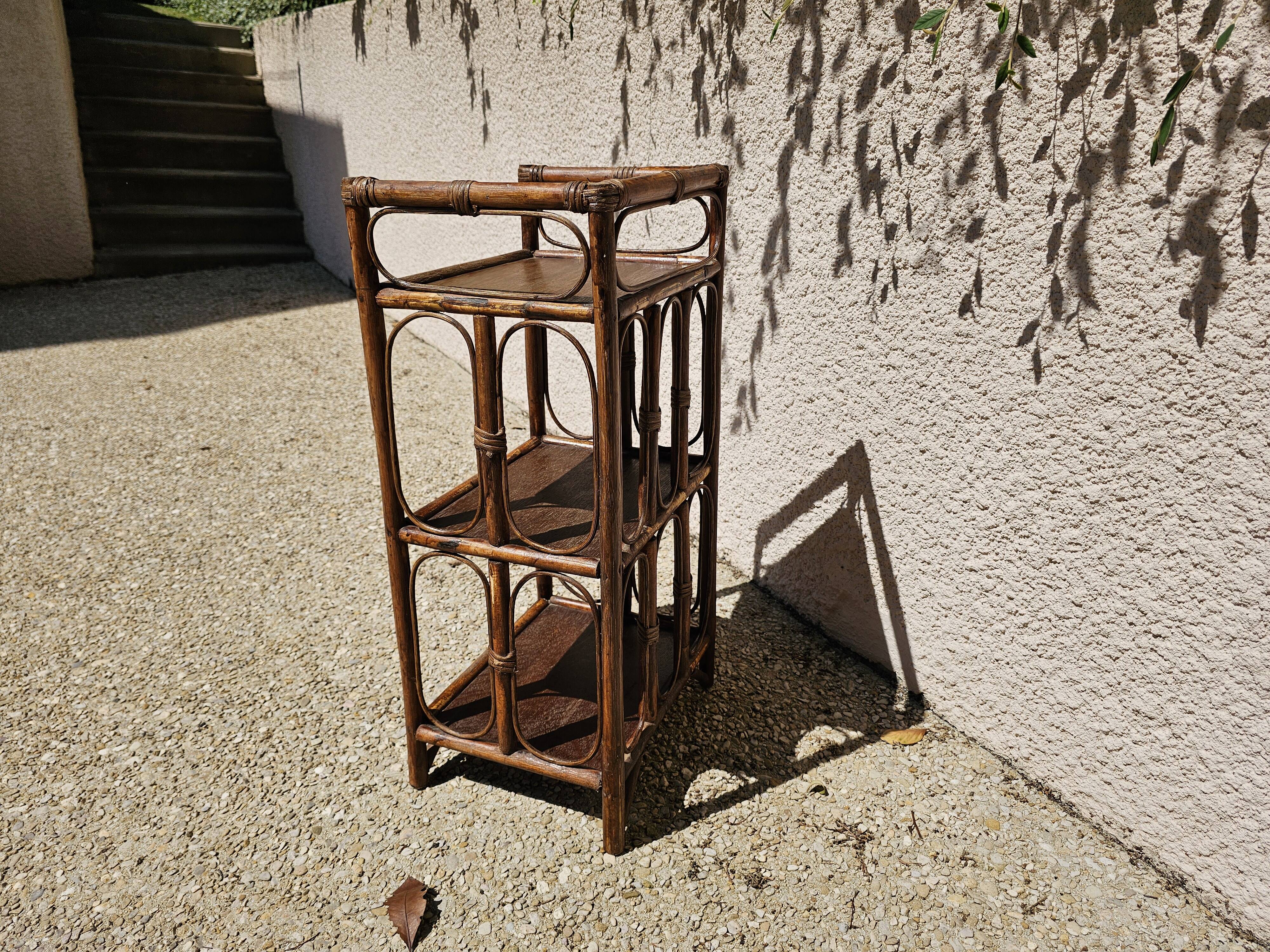 Vintage 3-Tier Bamboo and Rattan Shelf, 1960s