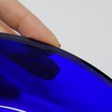 Ancienne jardinière centre de table en métal doré et verre bleu cobalt