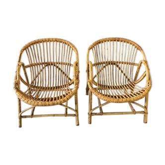 Paire de fauteuils en rotin
