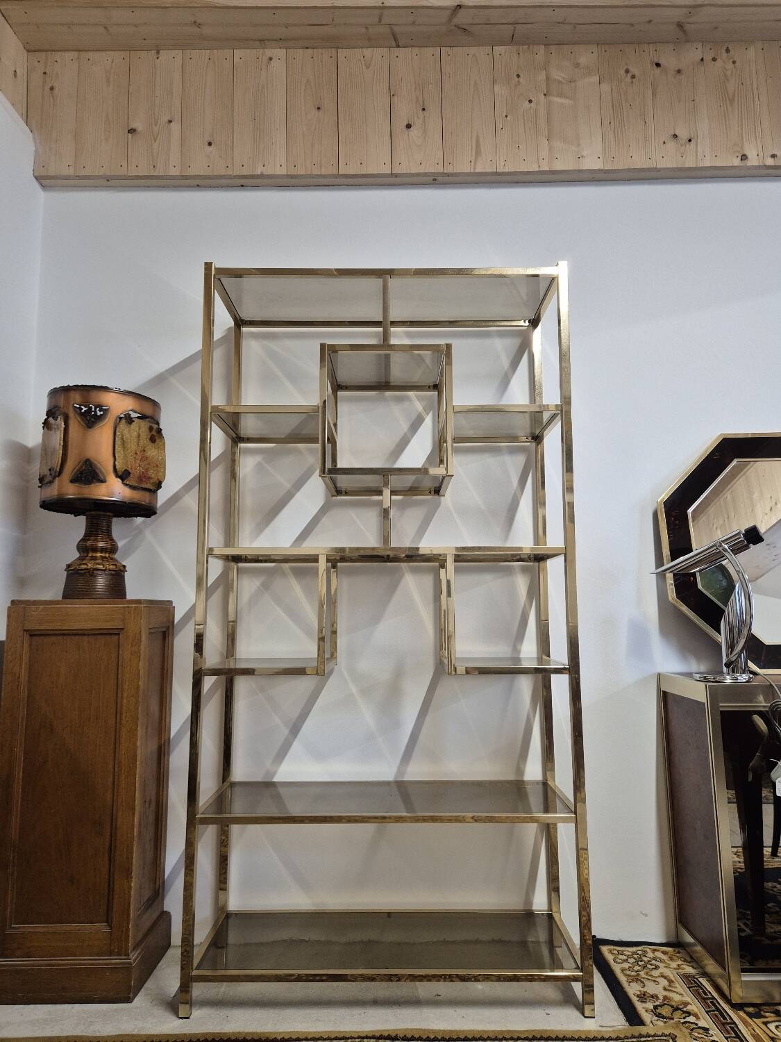 Vintage 1970s golden designer shelf