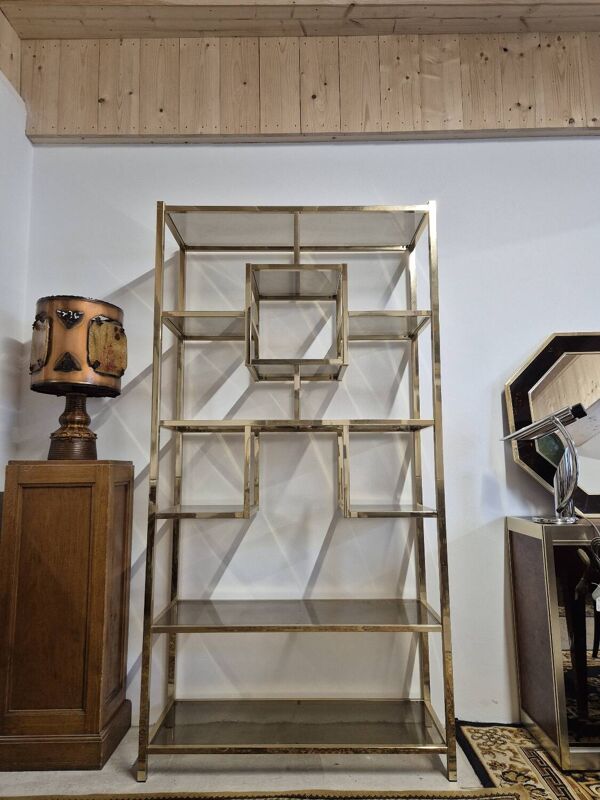 Étagère design dorée année 1970 vintage