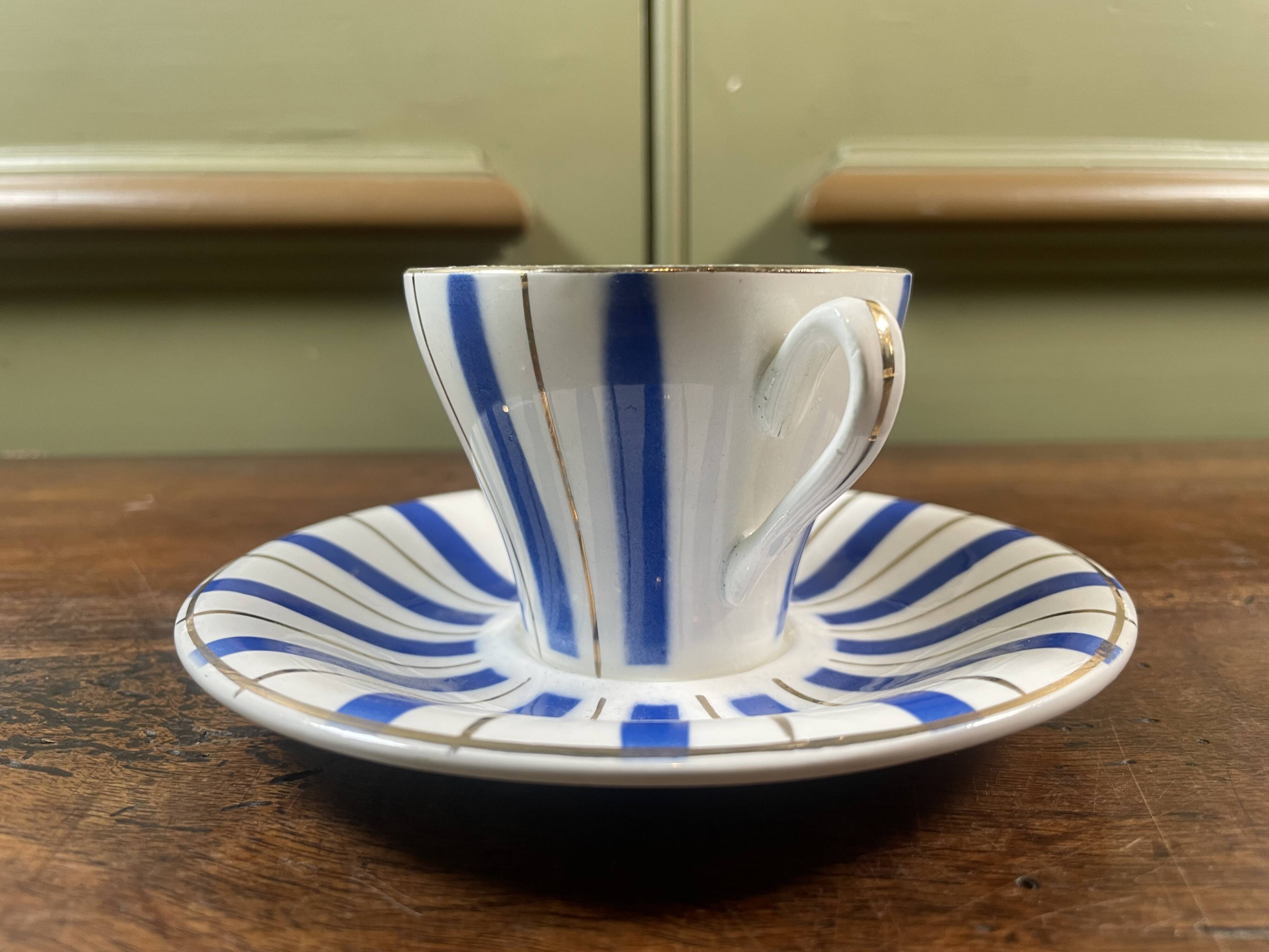 Service tasses Digoin Art Déco 6 tasses + sous-tasses vintage