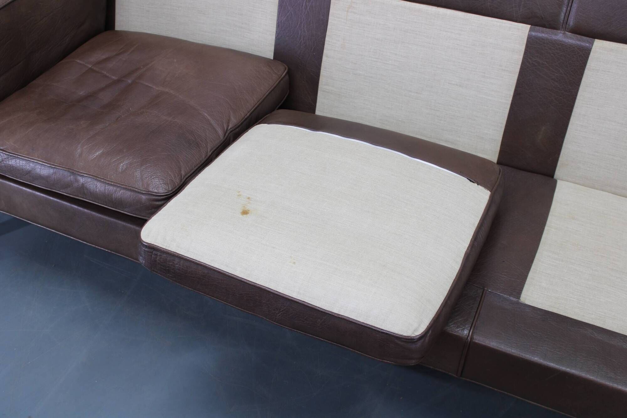 Danish mid-century three-seat brown leather sofa, 1970s