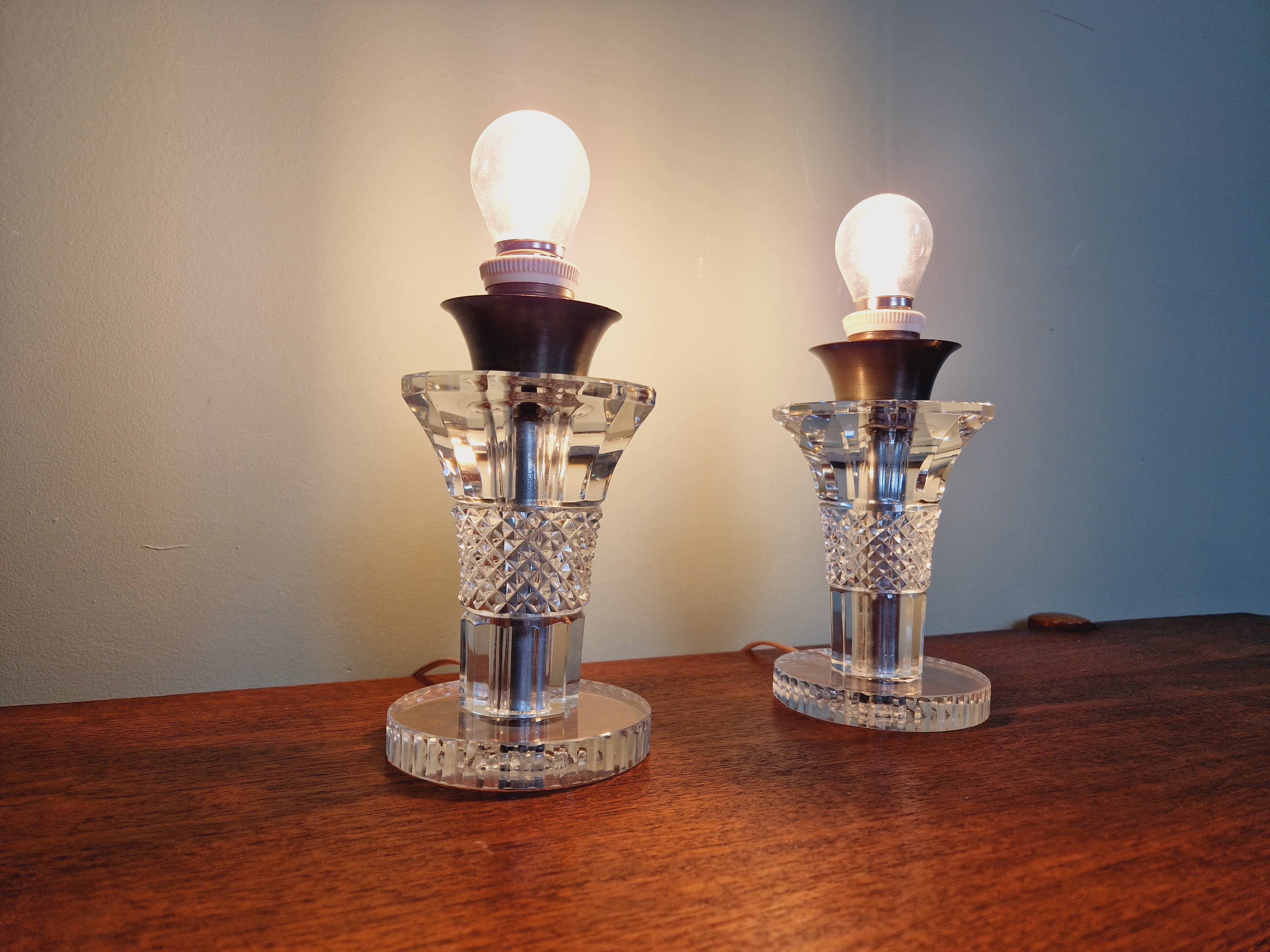 Pair of crystal lamps, Val Saint-Lambert (Belgium), 1930s