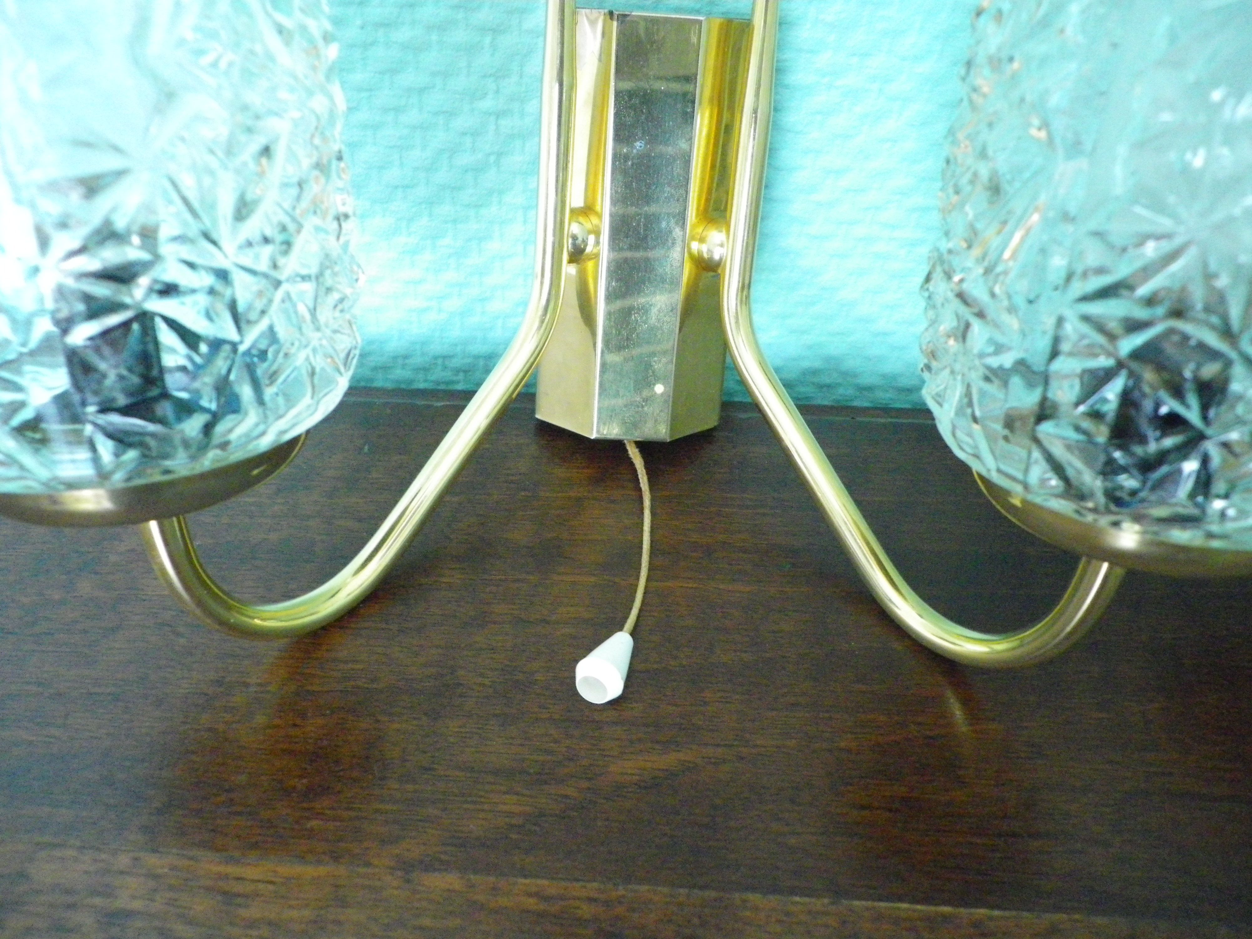 Wall lamps double lighting, with drawer, gilded metal, lampshade in worked glass - 1970