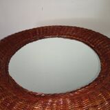 Woven wicker mirror vintage italy 1970