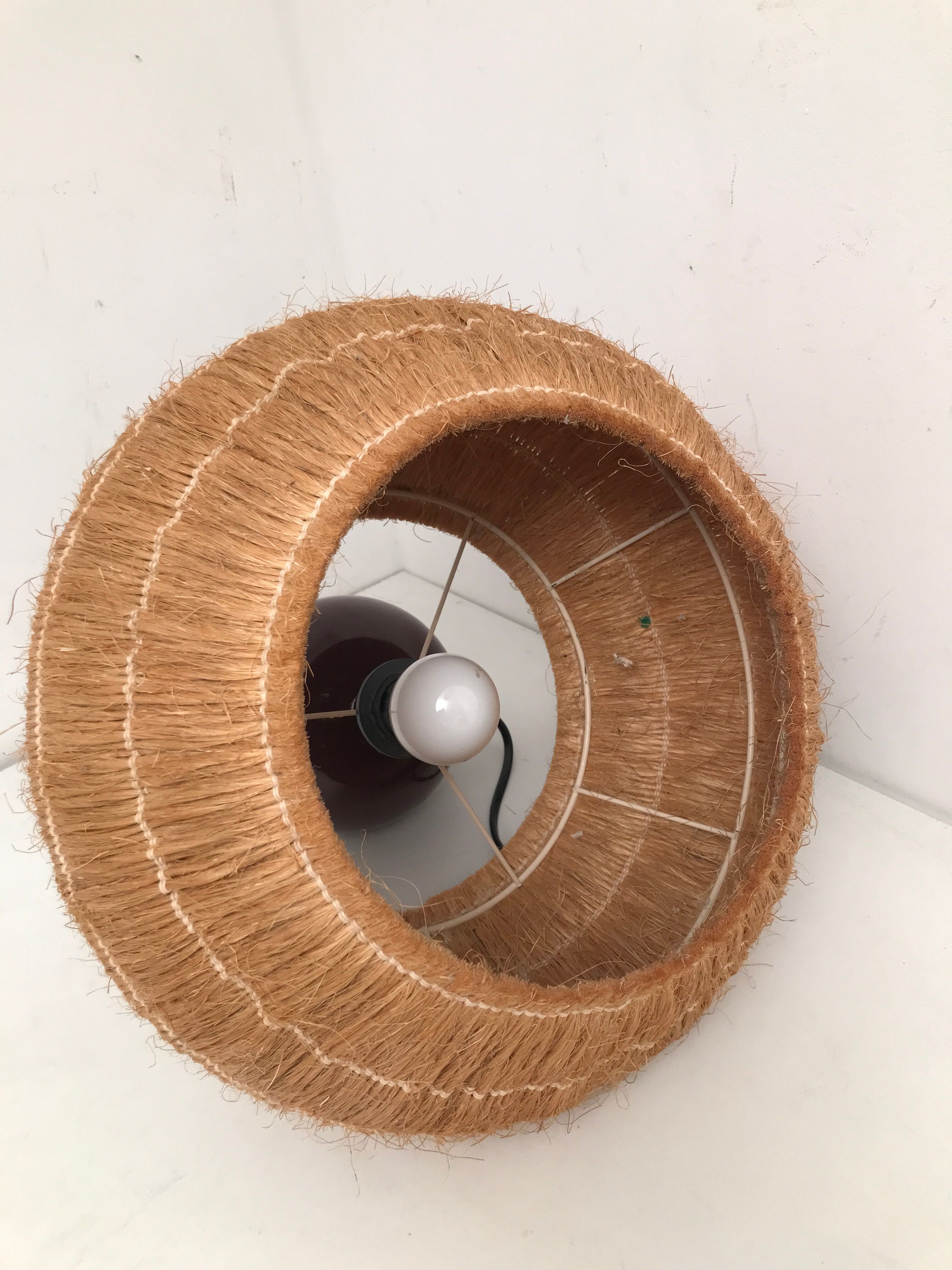 Ceramic table lamp and vintage straw