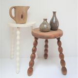 Two vintage tripod solid wood stools