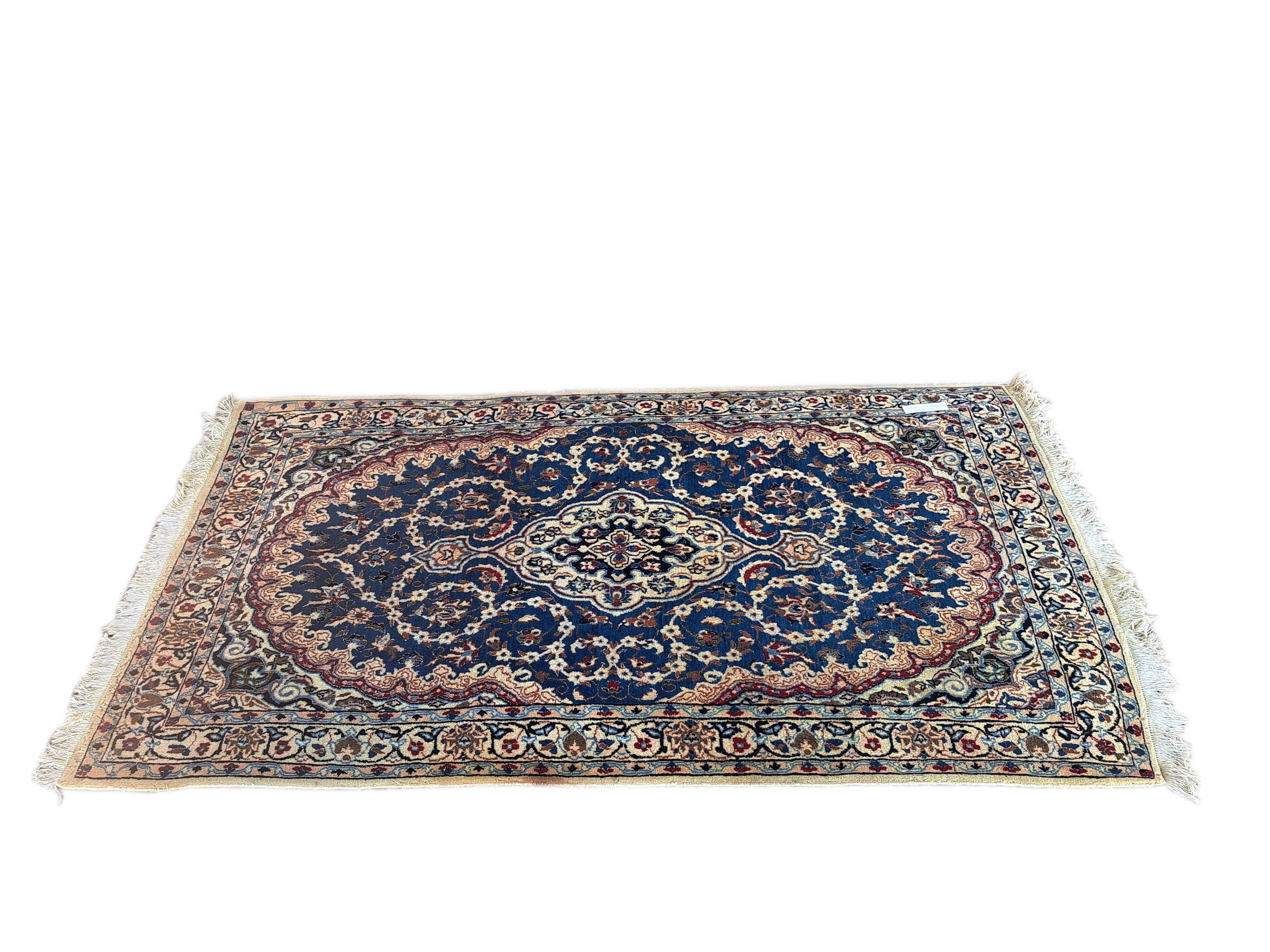 Nain carpet, floral patterns, blue and red, 116x200cm, Iran
