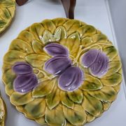 Sarreguemines dessert plates in barbotine with fruit decoration French Vintage