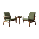 Pair lounge chairs vintage green sage boucle,  mid century design, 1960