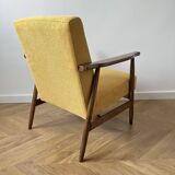 Vintage Club Mid-Century Modern Armchair: Yellow Fabric & Beech Wood Frame