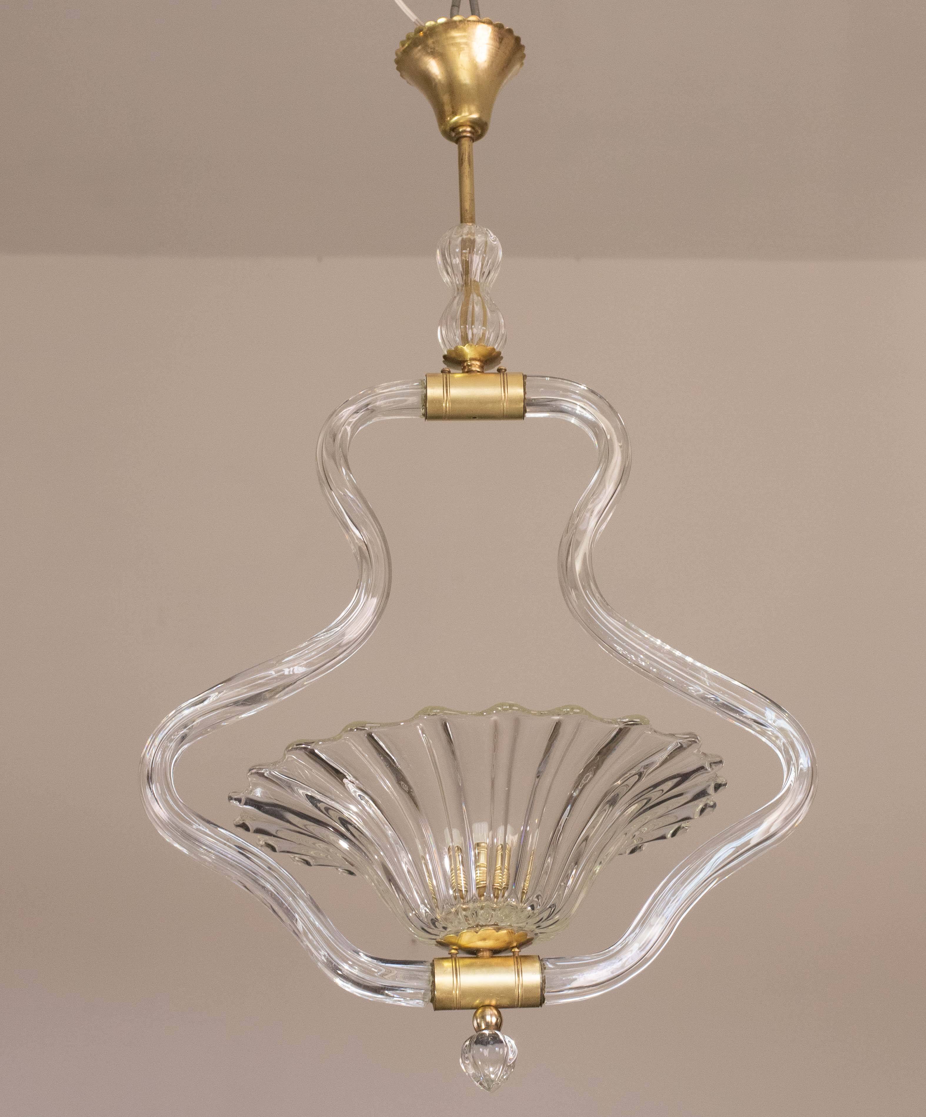 Trasparent Murano Glass Chandelier by Barovier e Toso, 1950s