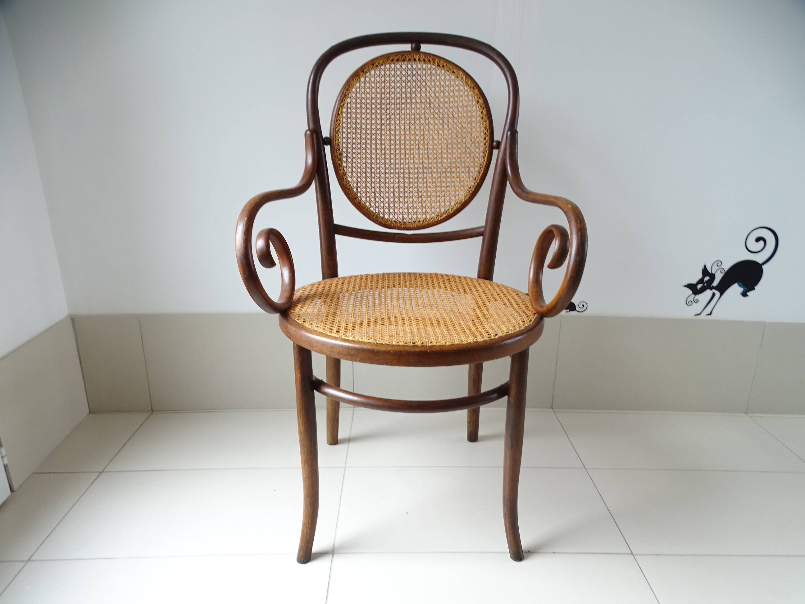 Fauteuil Fischel assise et dossier canné bois courbé