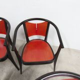Set of 6 Baumann Diese model armchairs, Pagnon Pelhaître design, Wenge and red color