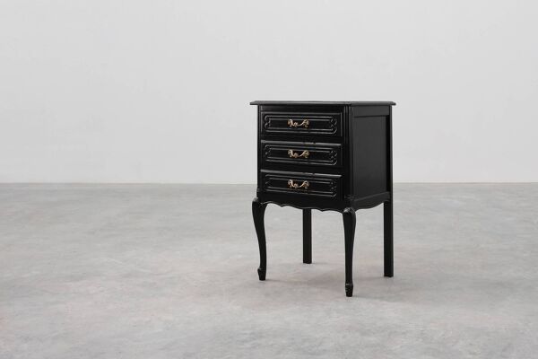 Commode de style Louis XV en chêne laqué noir, France, années 1950
