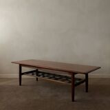 Vintage Rosewood Coffee Table Leather Magazine Shelf Topform Dutch MCM 1960