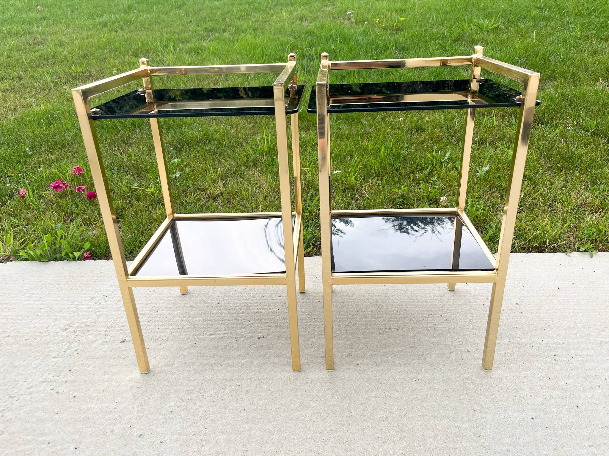 Pair of bedside tables or side tables, Hollywood Regency style,