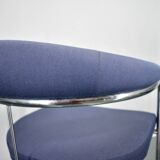 Anton Lorenz for Thonet "Ss33" Set of 4 chrome Armchairs in blue fabric , 1970s