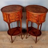 Pair of bedside Louis XV drums in precious wood marquetry of the twentieth century