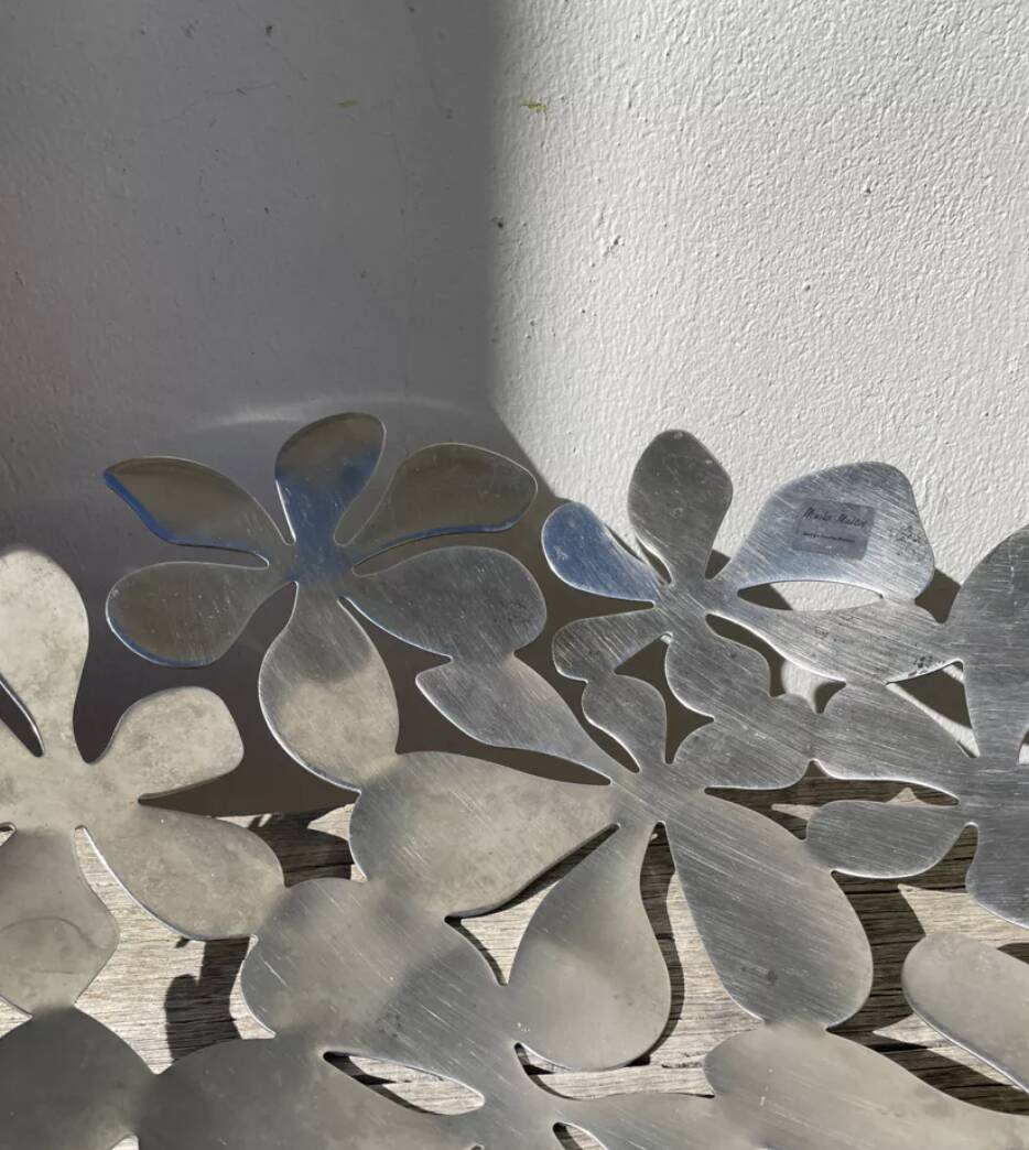 Fruit bowl/basket in chromed stainless steel, signed Monika Mulder