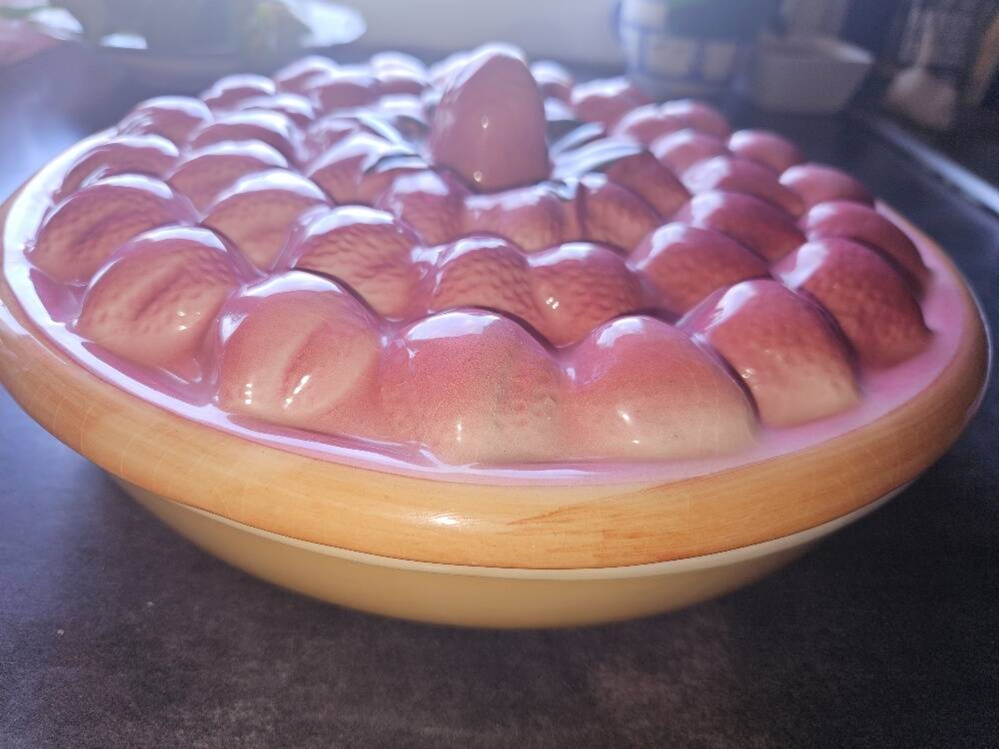 Vintage dessert plate in glazed ceramic with strawberry design, 1950s-1970s.