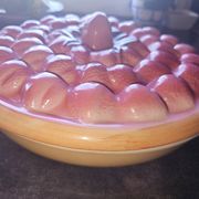 Vintage dessert plate in glazed ceramic with strawberry design, 1950s-1970s.