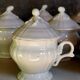 Set of seven covered pots and tray old white slurry nineteenth