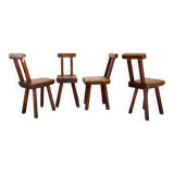 Brutalist Chairs attributed to Mobichalet, Belgium, 1960s, Set of 4