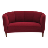 1960s, Danish 2-seater curved sofa, original red furniture fabric.