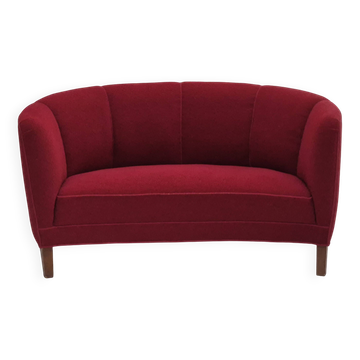 1960s, Danish 2-seater curved sofa, original red furniture fabric.