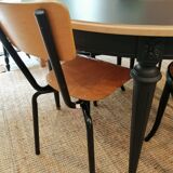 Series of 4 wooden and metal school chairs