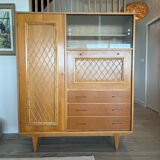 Armoire multifonctions en bois et rotin