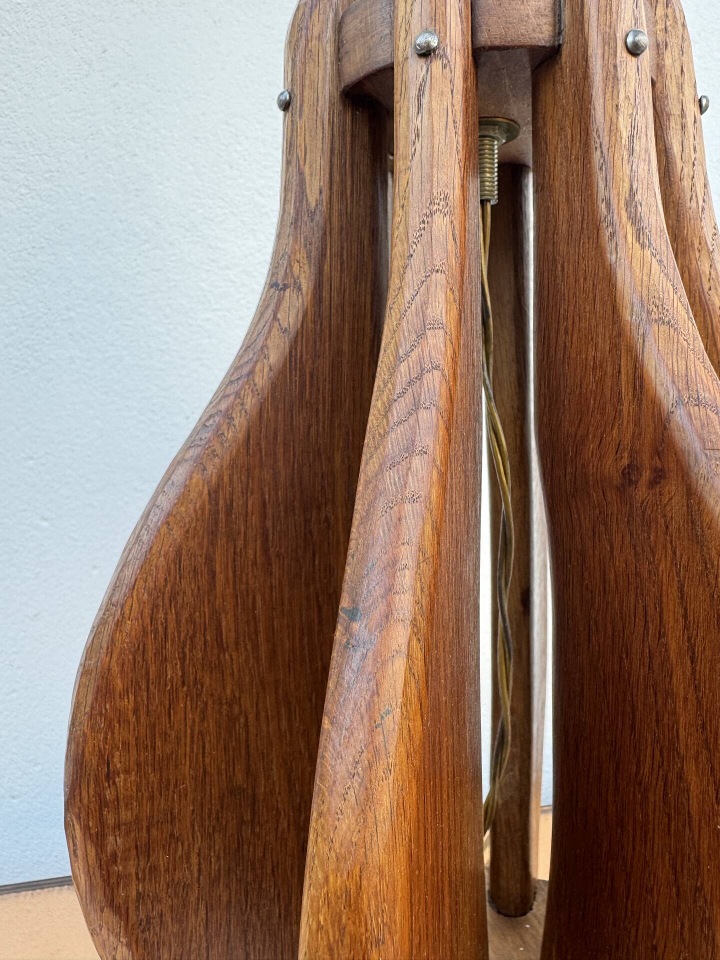 Brutalist teak wood lamp from the 1960s.