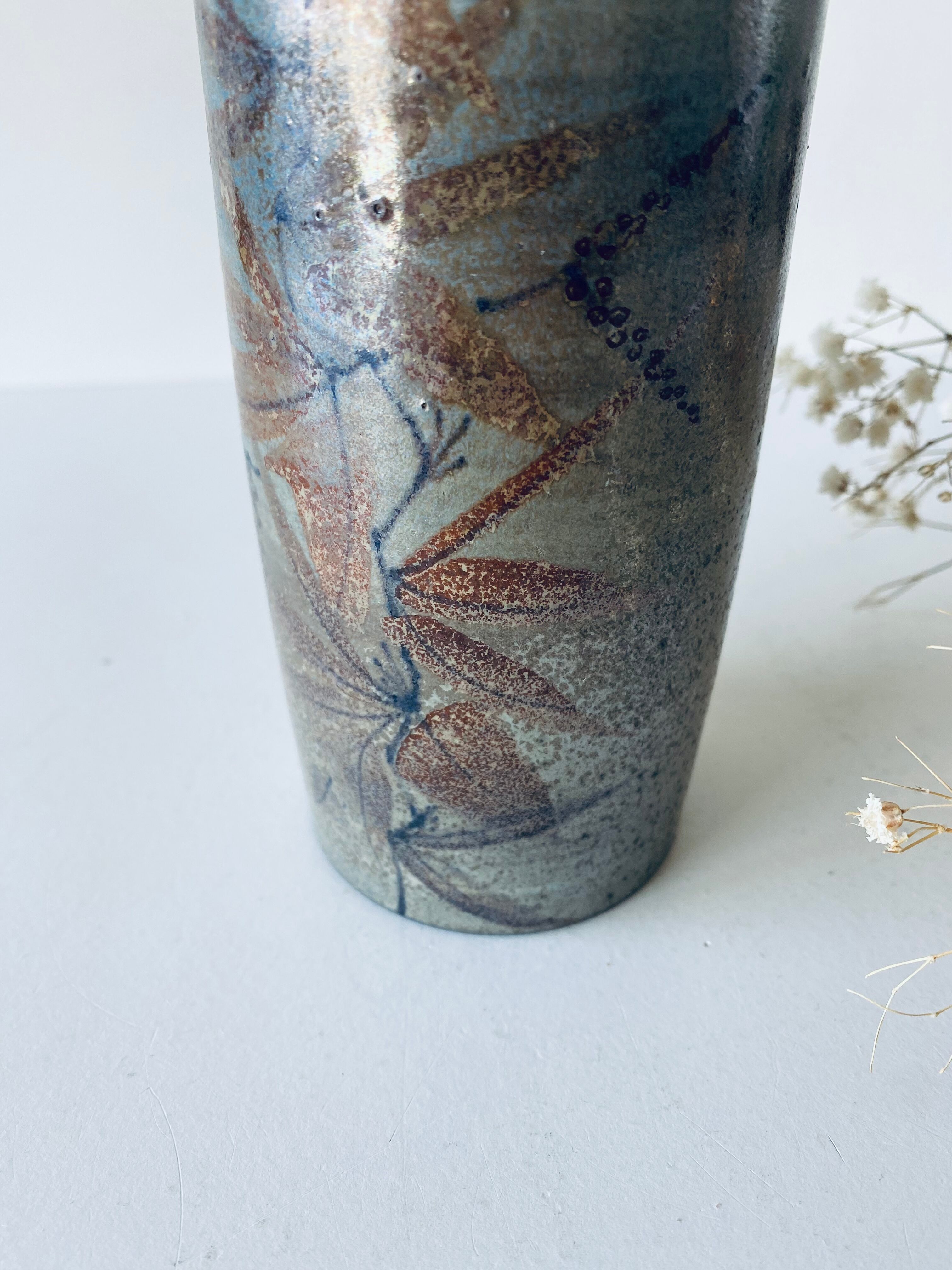 Signed ceramic tubular vase