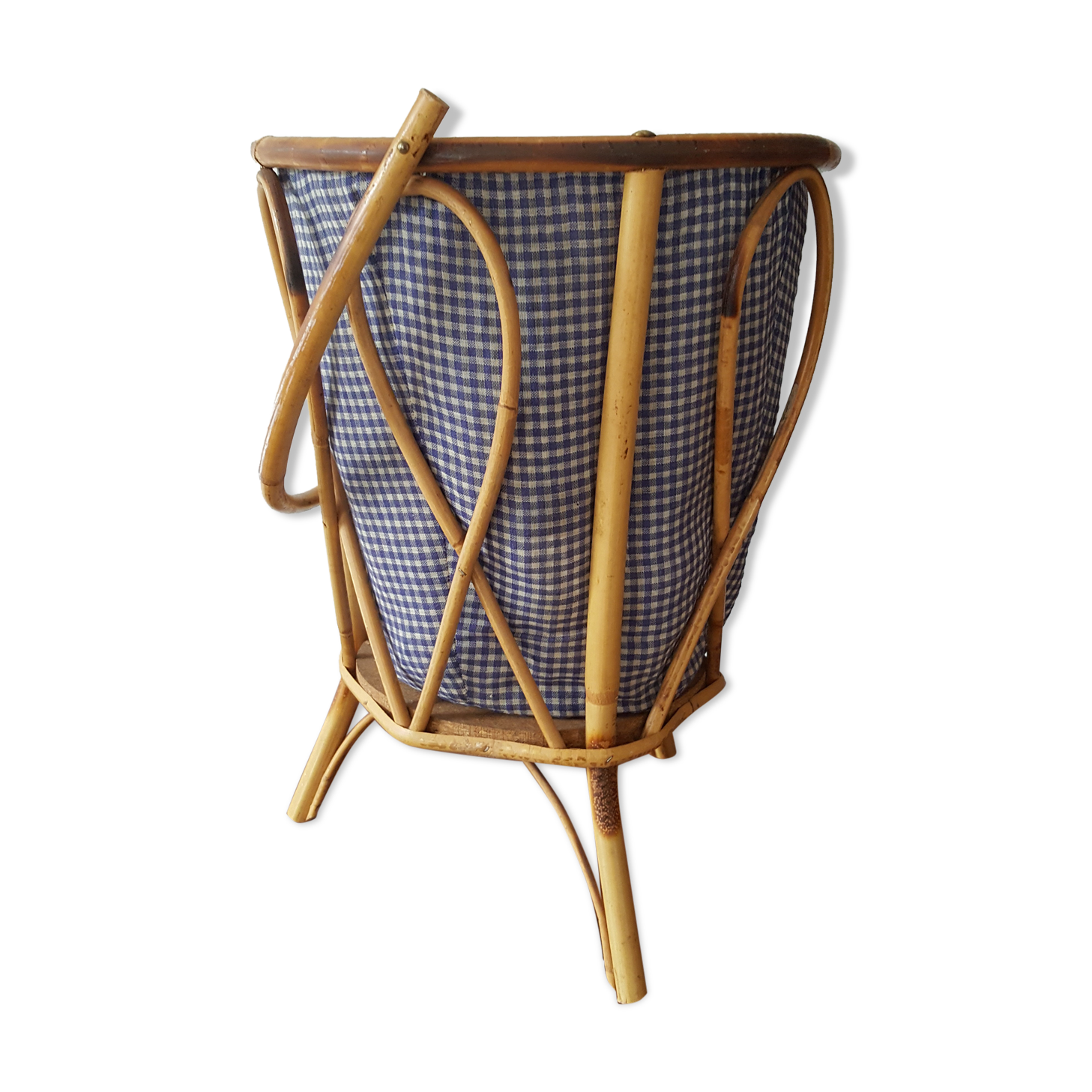 Worker sewing box rattan wicker vichy blue fabric
