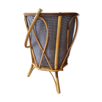 Worker sewing box rattan wicker vichy blue fabric