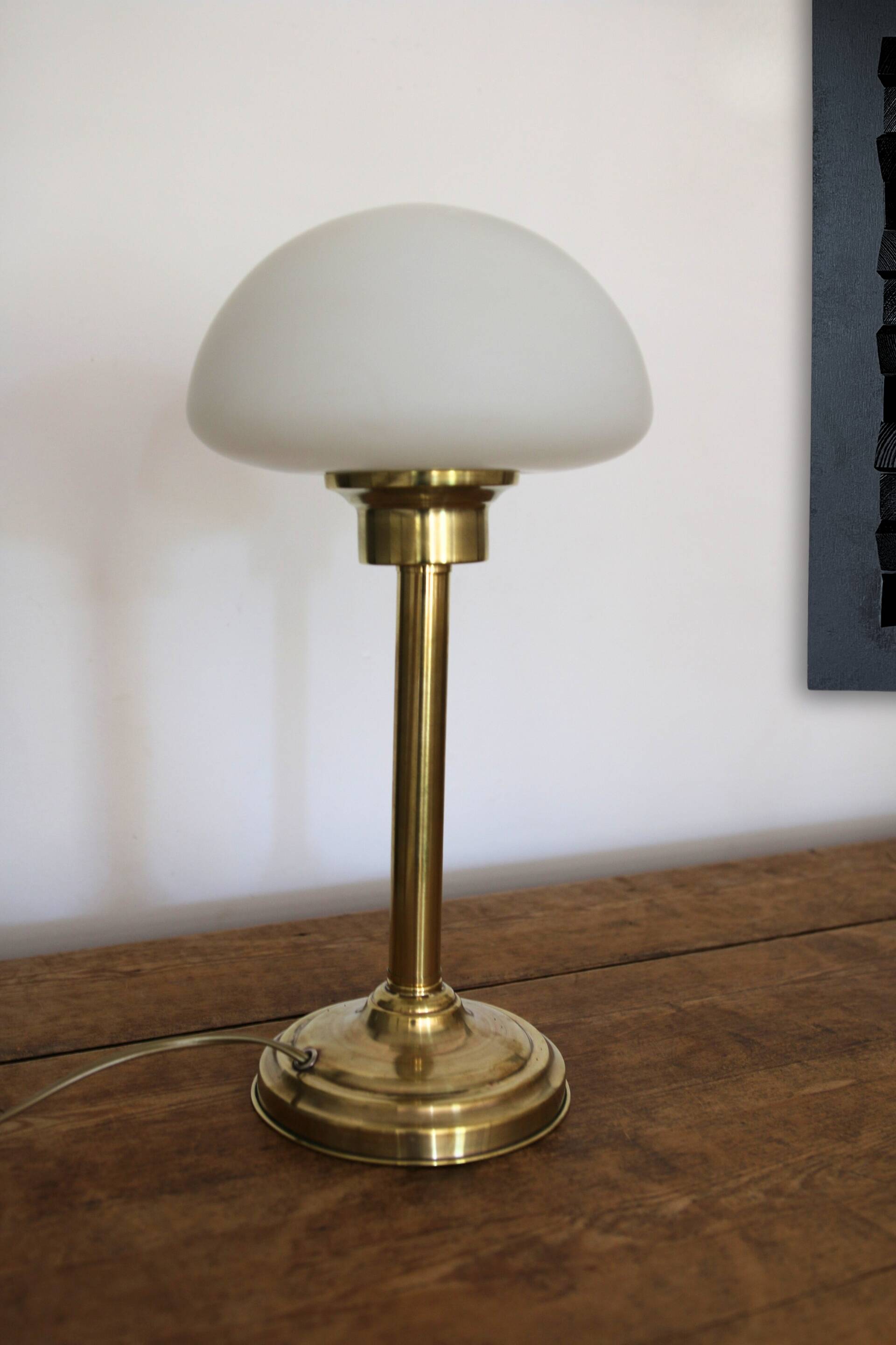 Vintage opaline brass table lamp