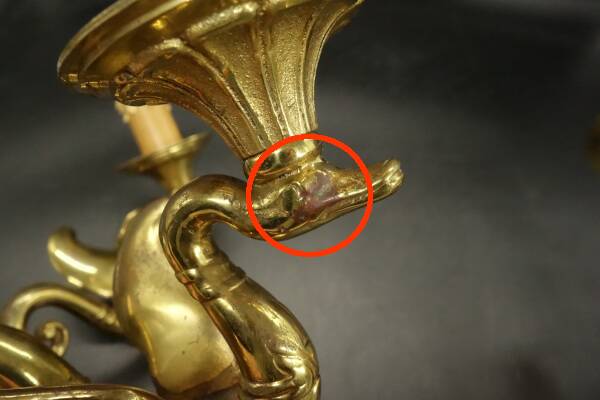 Pair of Empire style swan wall lights from Petitot - bronze & green patina