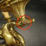 Pair of Empire style swan wall lights from Petitot - bronze & green patina