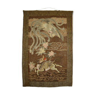 Meiji tapestry in embroidered silk, Japan, circa 1890