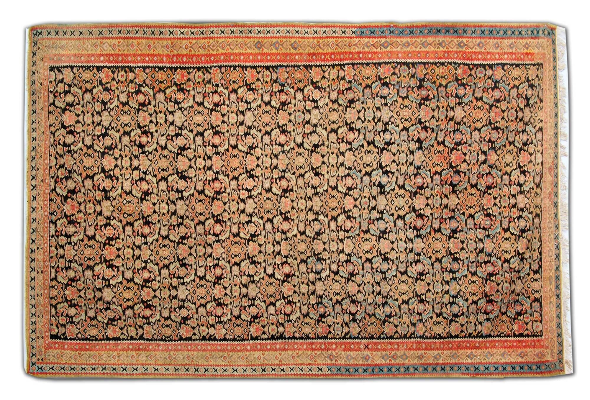 Rare Antique Rust Kilim Rug Floral Geometric Wool Carpet