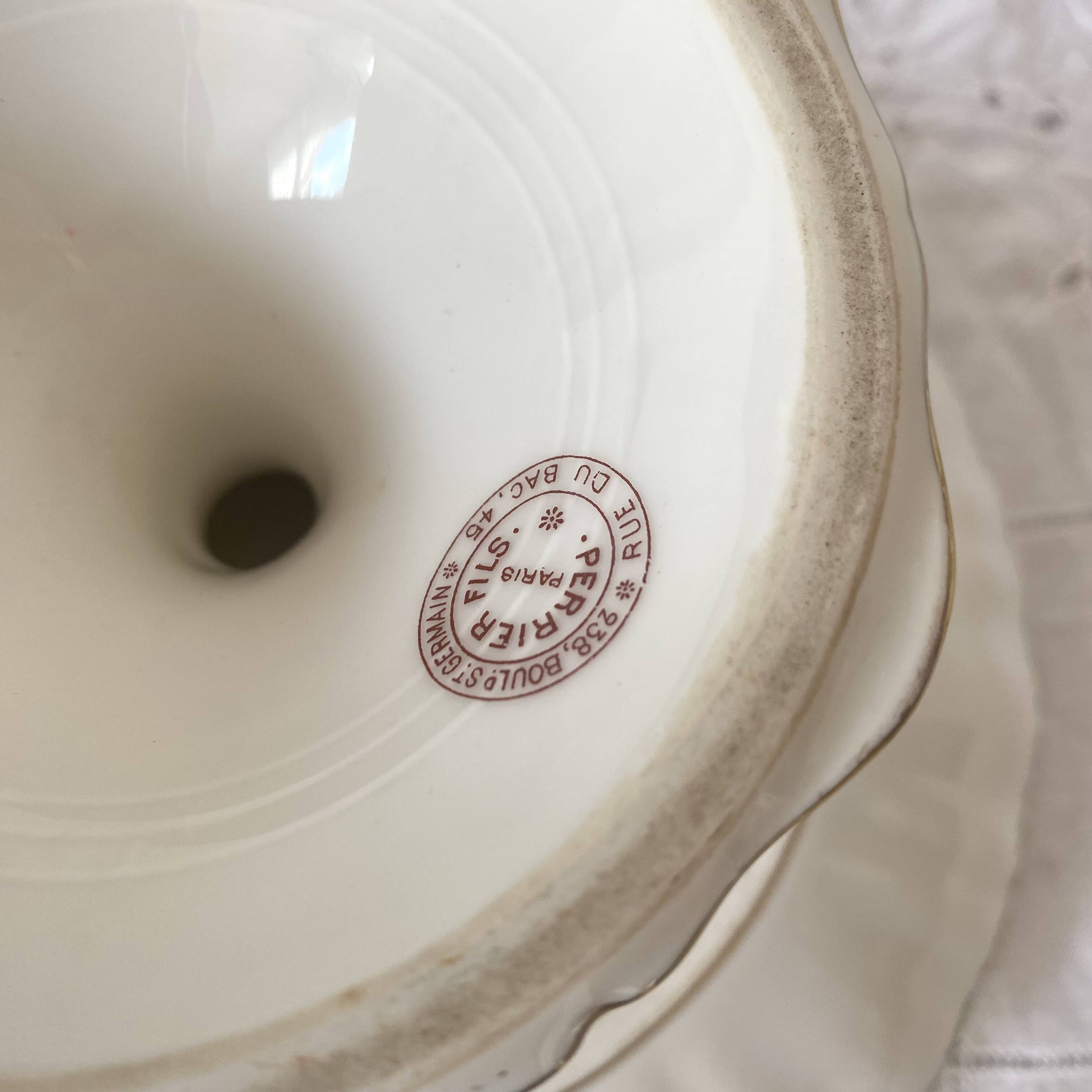 Antique fruit bowl, footed bowl in Limoges porcelain - Perrier Paris