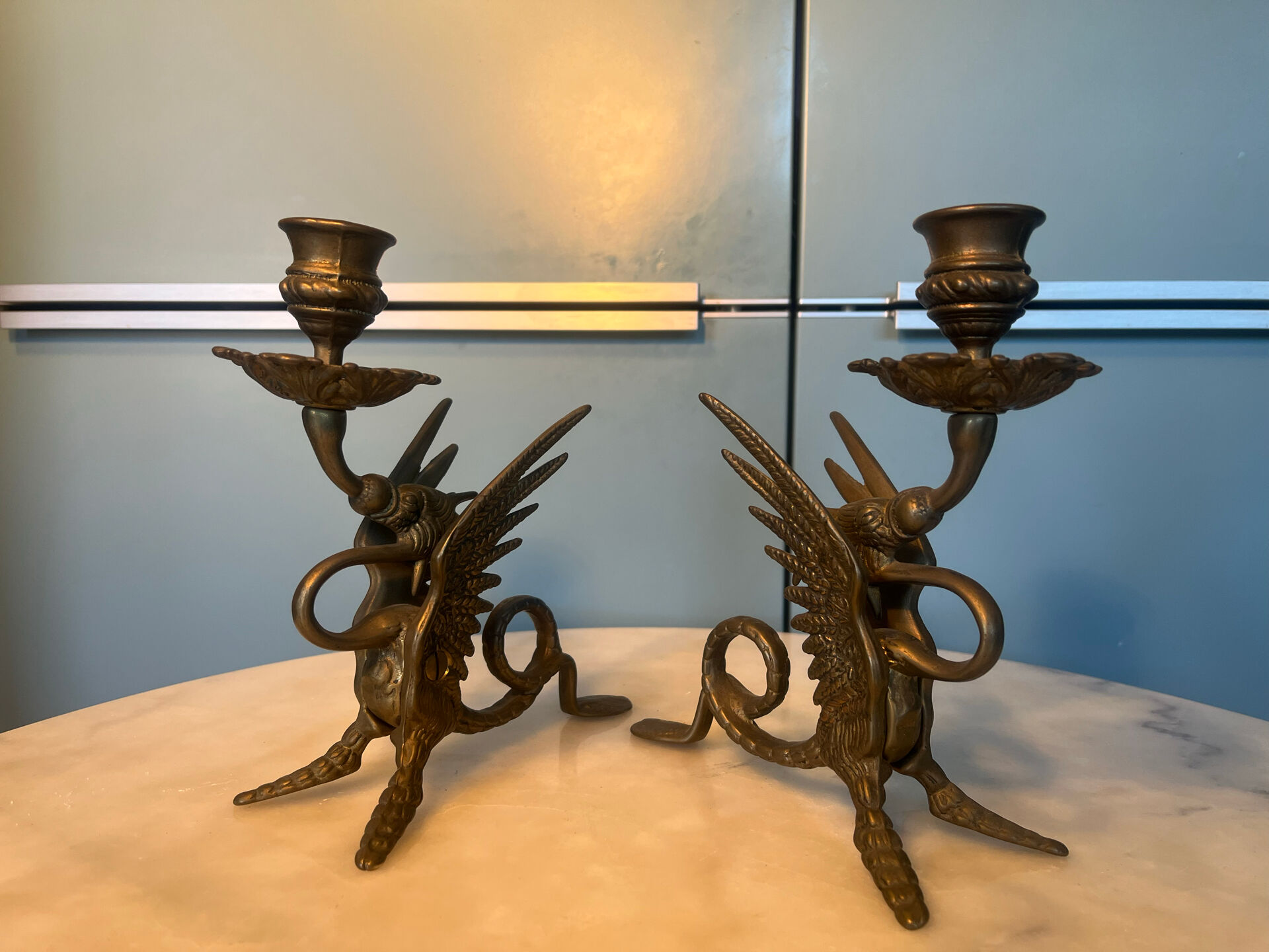 Pair of chimera candlesticks