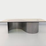 Table basse rectangulaire Space Age vintage en acier et verre fumé