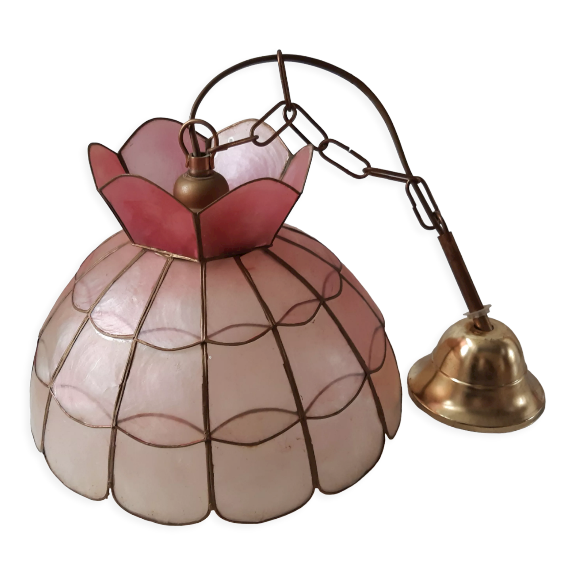 Suspension in pink mother-of-pearl gradient and brass 60s